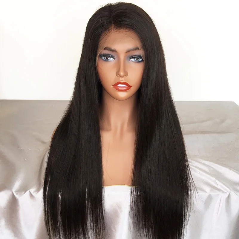 

Long Black Straight Hair Wig With Baby Hair Natural 150% Density Human Hair Lace Front Wigs For Women