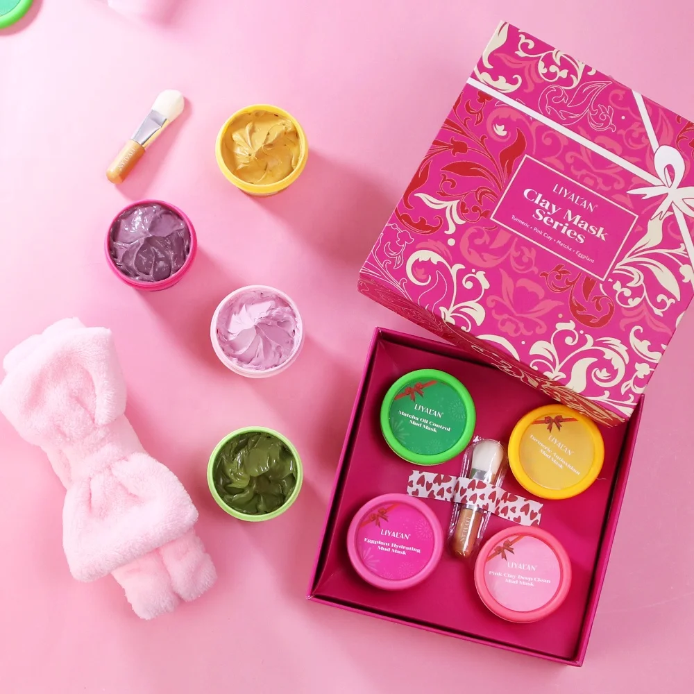 

Mud Mask 6 Piece Gift Box Skin Care Face Maskss Beauty Whitening Acne Cleansing Facial Green Tea Turmeric Pink Clay Mask Sets