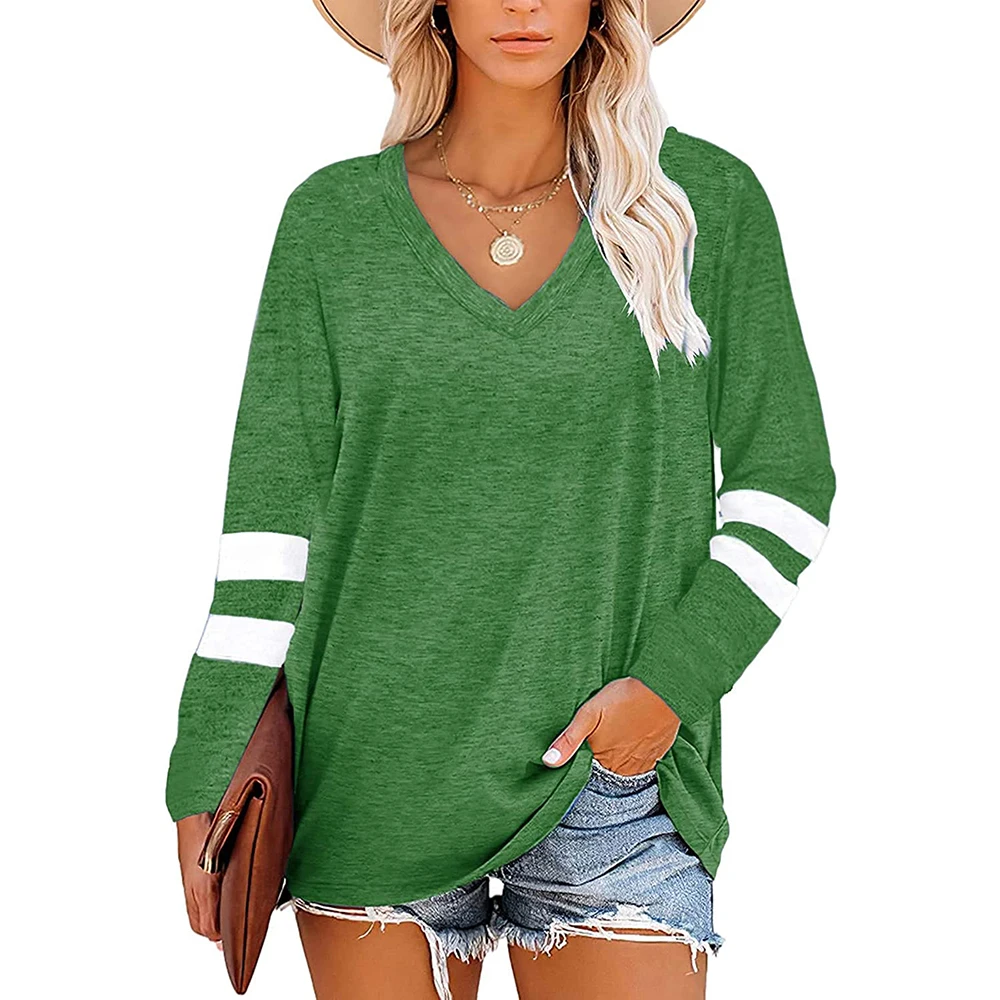 

Fall/winter 2021 women's top V-neck long sleeve loose T-shirt in solid color