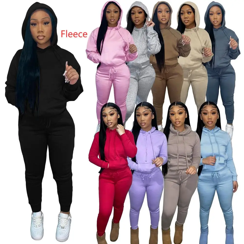 

F175 Dropshipp women tracksuit sweatsuit 2 piece set women clothing spring sweat pants set thick fleece winter women two piece set