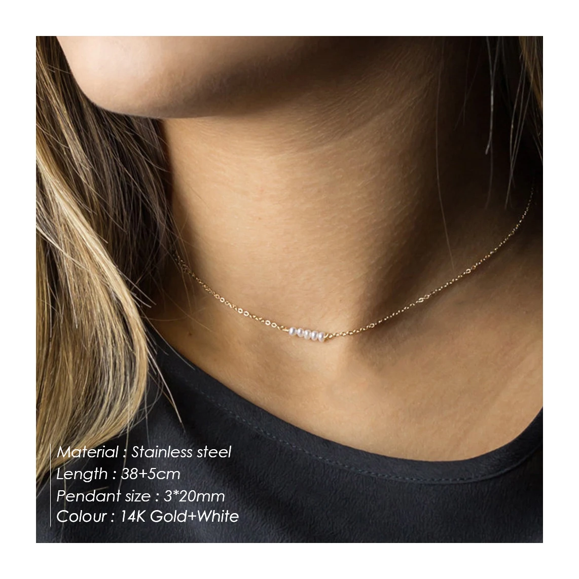 

High Quality Women Gift Jewelry Custom Silver Pendant 14k 18k Gold Stainless Steel linked Chain Choker 15inches Gold Plated Pear