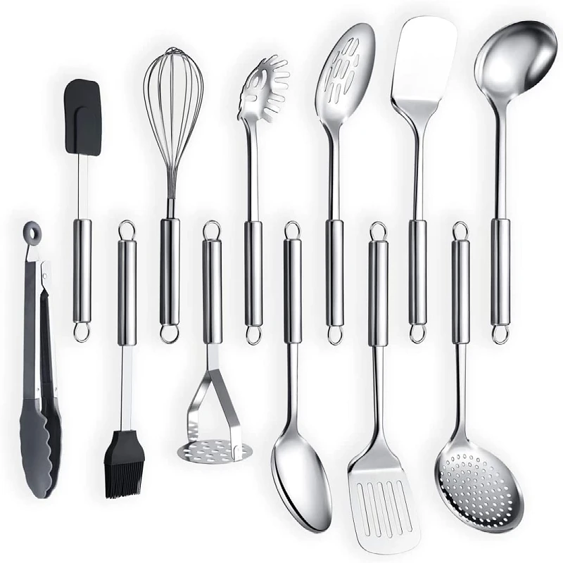 

Hot Sale 12 Piece Stainless Steel Kitchen Utensil Set Kitchen Gadgets for Baking Cookware Set, Silver/yellow/brown