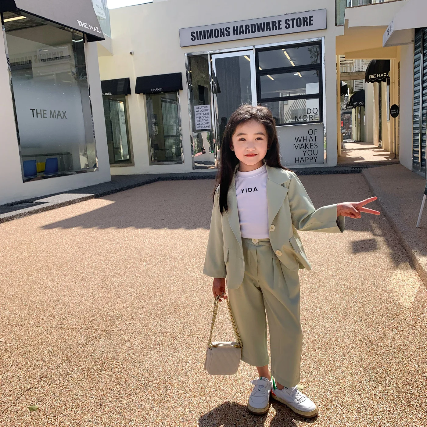 

2022 spring new arrival 2 pcs clothing sets infant baby girls blazer with pant solid green pink Korean design wholesale 308P060