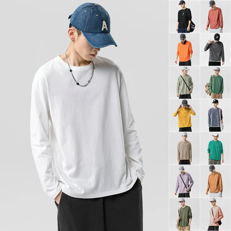 

Huayida Crew Neck Men Summer Tshirts Custom Plain Long Sleeve Solid Color Cotton T Shirt, Customized color