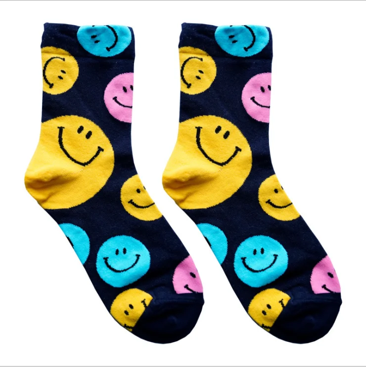 

Cozy Socks With Smiley Faces, Cute Soft Yellow Happy Faces Women's Socks Colorful Smiley Faces Socks, Yellow, white, pink, green, black