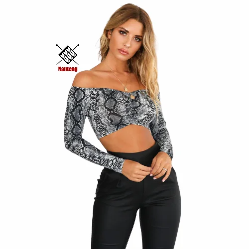 

Fashion New Style Ladies Off The Shoulder Sexy Long Sleeve Crop Top Women