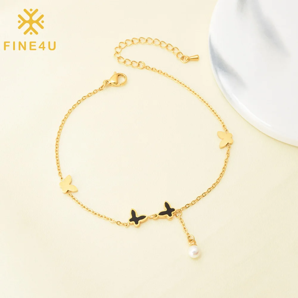 

Simple Women Trend Designer Pearl Pendant Waterproof Gold Plated Stainless Steel 2022 Butterfly Anklets