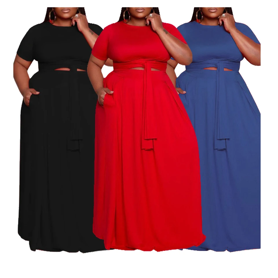 

2021 Women's Casual Plus Size Dresses Women Short Sleeve Cut-out Dress Woman Summer Maxi Dress Wholesale