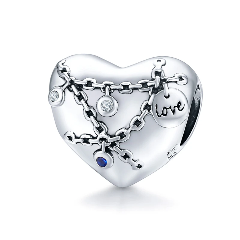 

925 Sterling Silver Enamel Heart with Link Charm for Silver Snake Bracelet Link Fine Jewelry Making