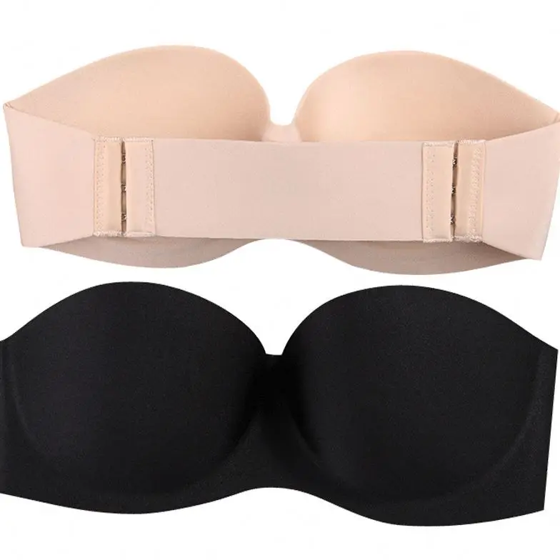 

New Hot Sale Seamless wholesale bandeau strapless ladies push up bra women's bra without rims, Black,complexion