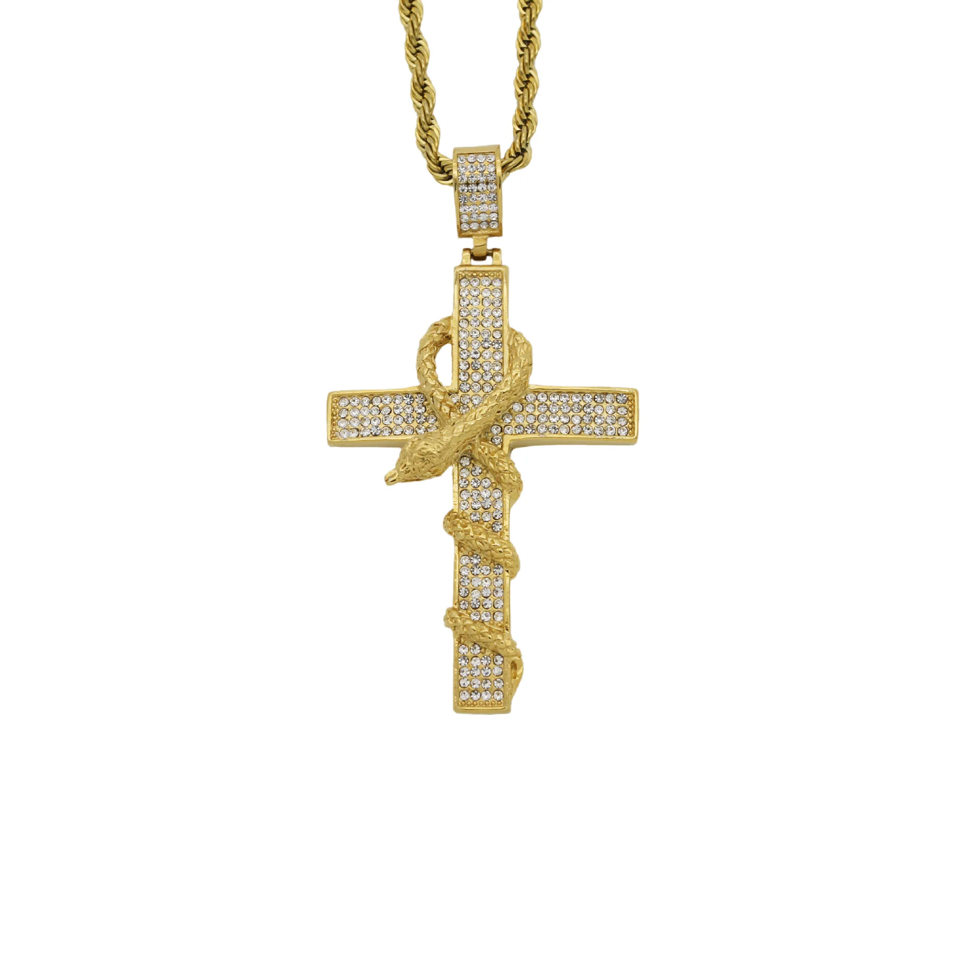 

Stainless steel diamond key pendant serpentine winding cross pendant hip-hop rap accessories