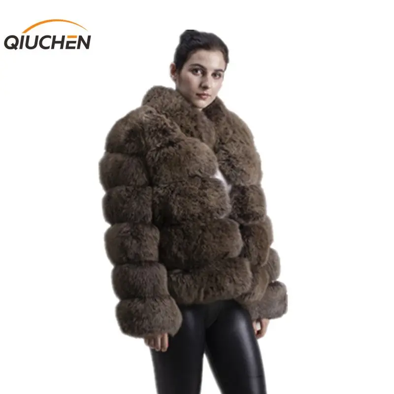 

QIUCHEN QC8139 women winter thick fur coat real fox fur jacket high quality fox coat stand collar outfit luxury