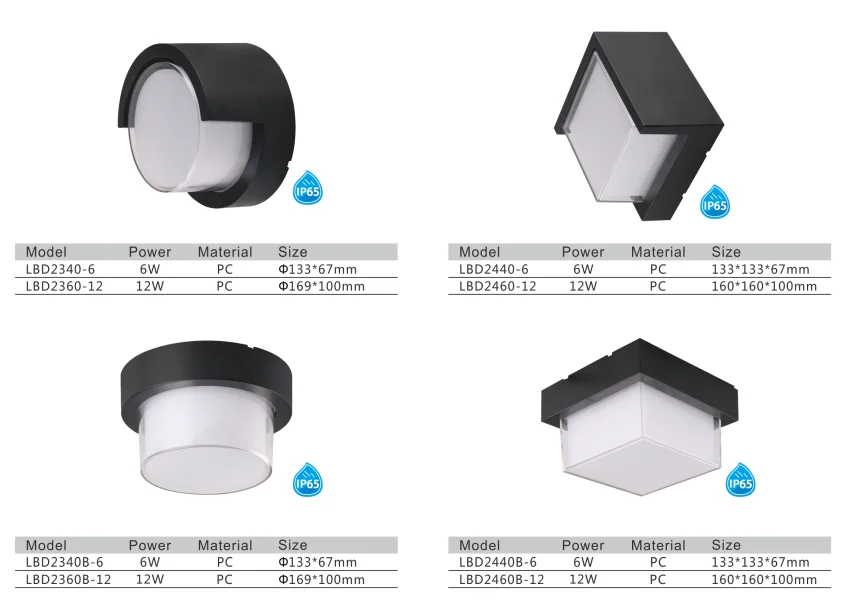 IP65 round square outdoor led wall light 7W, 12W-