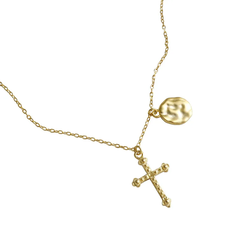 

22020 INS new fashion Cross and circle brand pendant personalised long 925 sterling silver necklace