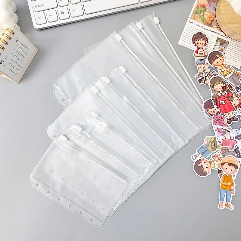 

A5 A6 A7 Clear PVC Zipper Binder Pocket Envelopes 6 Holes Loose Leaf Bag Refills Filler Organizer Pack