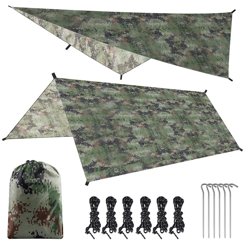 

Backpacking 3-4 persons sunshade awning tent shelter tarp reinforcement waterproof camouflage military camping rain fly, Customized color