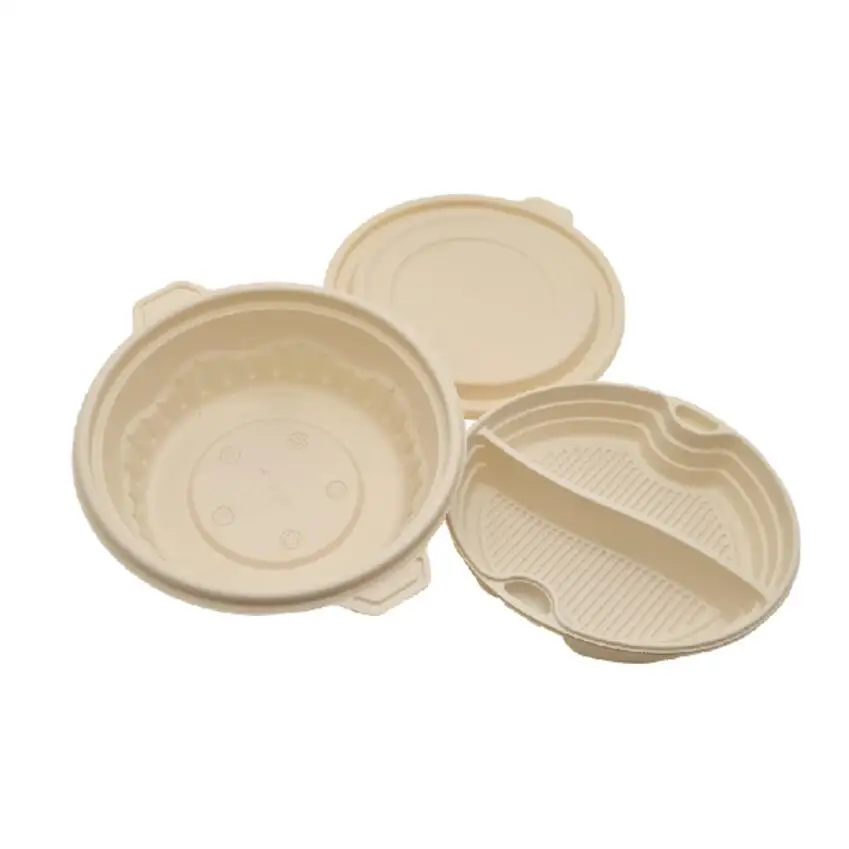 

Disposable 1250 1500 1750 2000 ml Big Round bowl Biodegradable Bowl Microwavable Corn Starch bowl with inner tray