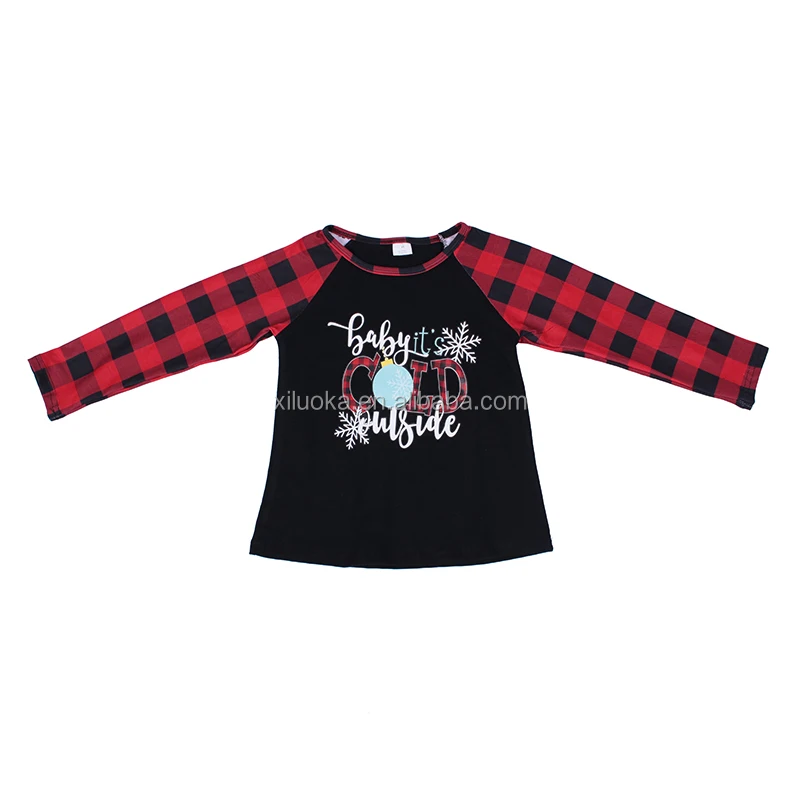 

Winter Red Plaid Sleeve Heat Transfers Pattern 2019 Christmas Shirt For Girls, Picture