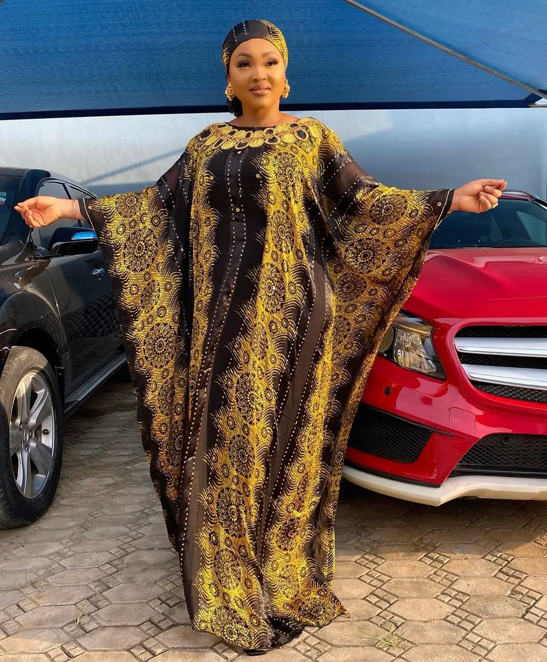 

2020 New fabric African women's robe Women's chiffon roundneck dress, Picture