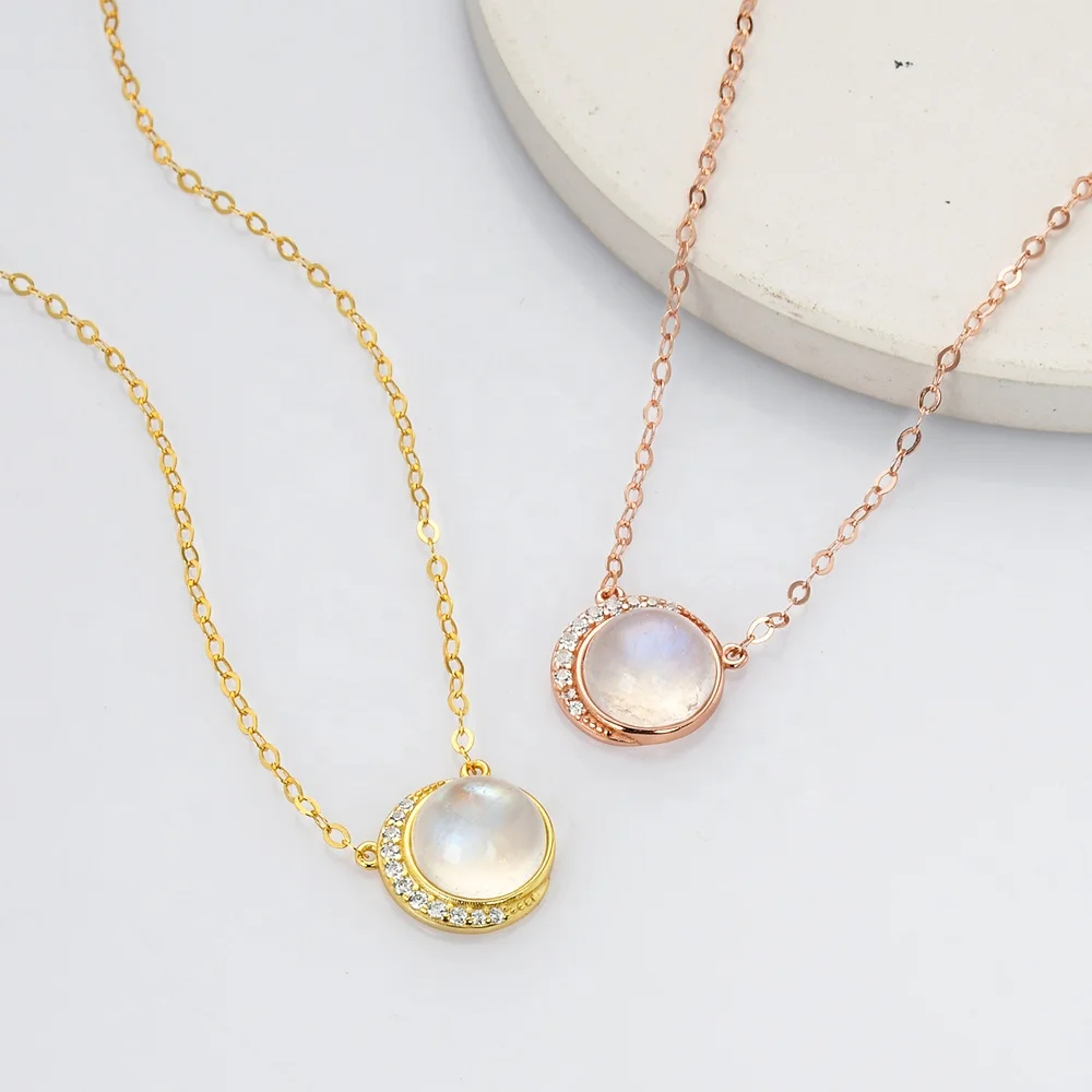 

gold plated sterling silver moon and sun women luxury fine jewelry pendant necklace rainbow moonstone necklace