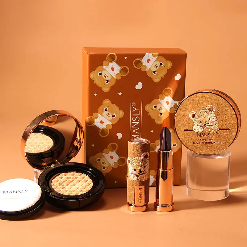 

Lovely cosmetics-set bear embroidery Popularity Makeup Set gift box lipstick and air cushion makeup set, 1 colors