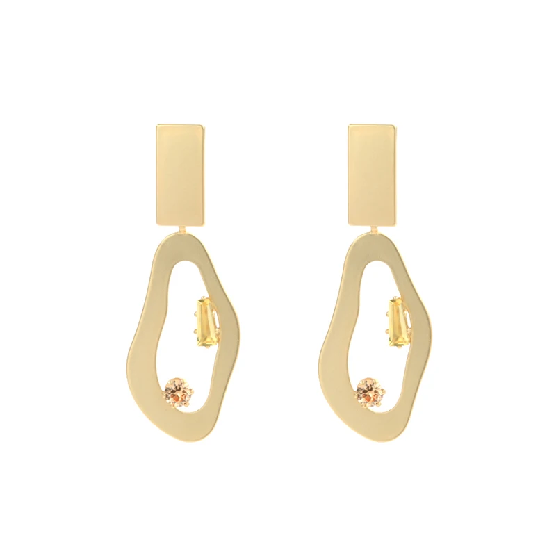 

New Geometric Hollow Earrings Matte Gold Zircon Statement Drop Earring for Women