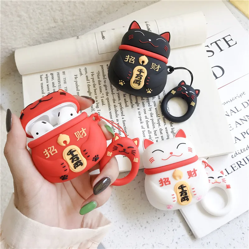 

Lovely Japanese Style Lucky Cat Silicone Protective Cover Wireless Earphone CaseFor Apple Airpod 1 2 Pro