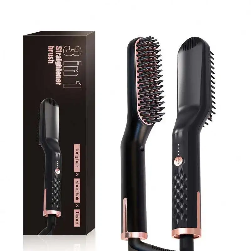 

Hot Selling Straightening 3 in 1 Heat Resistant Electric Hot Hair Comb Professional Hair Straightener Beard Comb Custom Logo