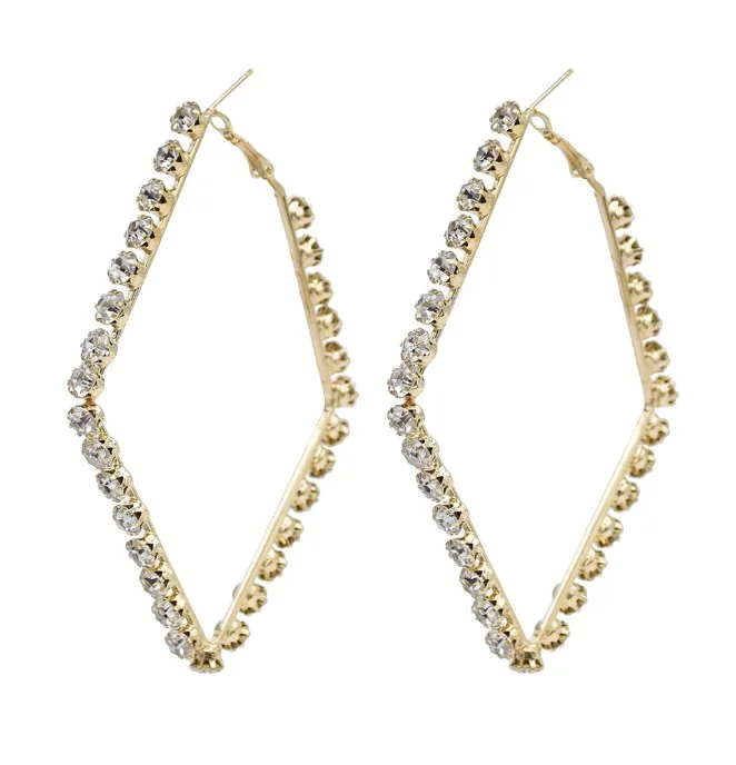 

Fashion Geometric Big Hoop Earrings Shiny Zircon Delicate Earrings for Women Girls, Gold,silver