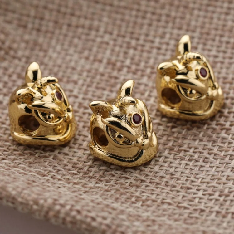 

Wholesale 12mm Women Fashion Accessories Gold Plated Shar Pei Dog Design DIY Beads for Jewelry Bracelet Necklace Making