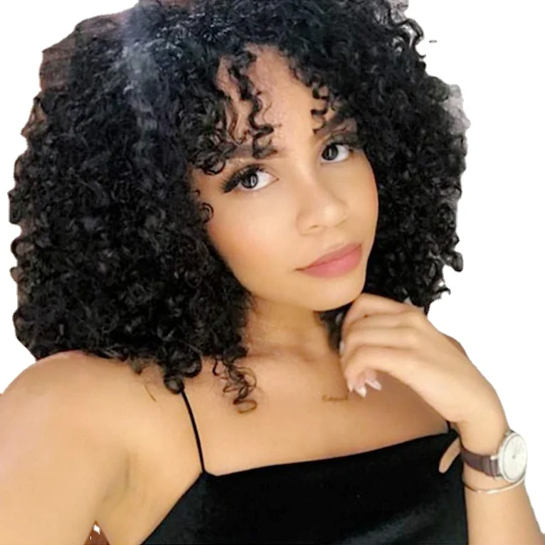 

Dropshipping New Fashion Women Medium Length Curly Hair Wigs Afro Curly Hair Head Cover Black Shaggy Hairpiece For Lady
