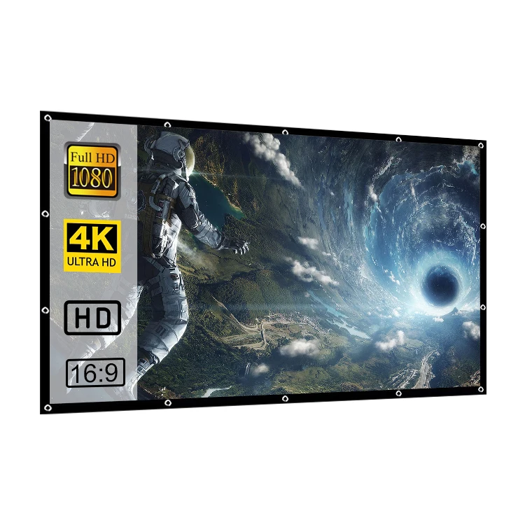 

Indasina 16:9 100 120 150 Inch Outdoor Home Folding Portable Polyester Fabric Projector Soft Curtain Screens For Customizable