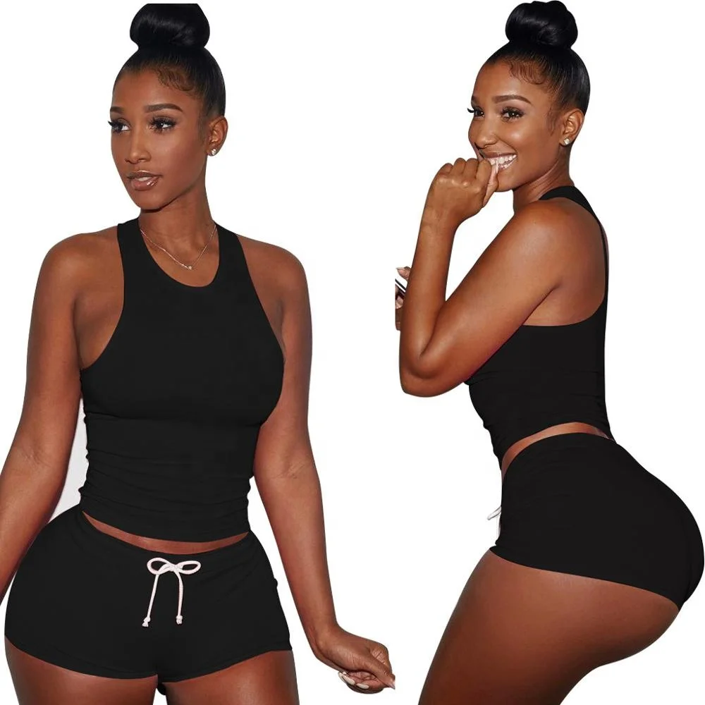 

New design sleeveless tracksuit women clothing two piece short sets