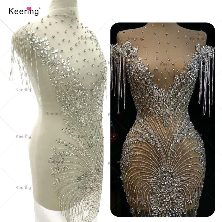 

Beautiful fashion crystal embroidered wedding dress rhinestone appliques bodice WDP-109