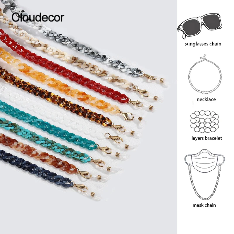 

New Acrylic Sunglasses Holder Anti Slip Eyeglass Chain With Clasp Acrylic Eyeglass Necklace Accessories For Glasses Strap Chain, Solid color