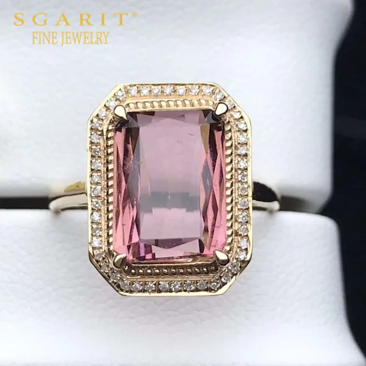 

SGARIT high quality customized bridal wedding jewelry 18k gold 4ct natural orange pink tourmaline gemstone ring women