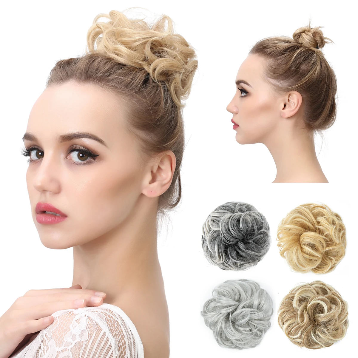 

SARLA Wholesale Fabric Wrap Curly Wigs Scrunchie Elastic Rubber Band SyntheticEasy Messy Hair Bun Extensions chignon Hair Women