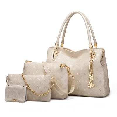

Luxury golden texture pu leather bag ladies bag women handbag set, Natural