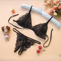 

QZBM8036 Sexy three point underwear flower fabric net lace sexy lingerie