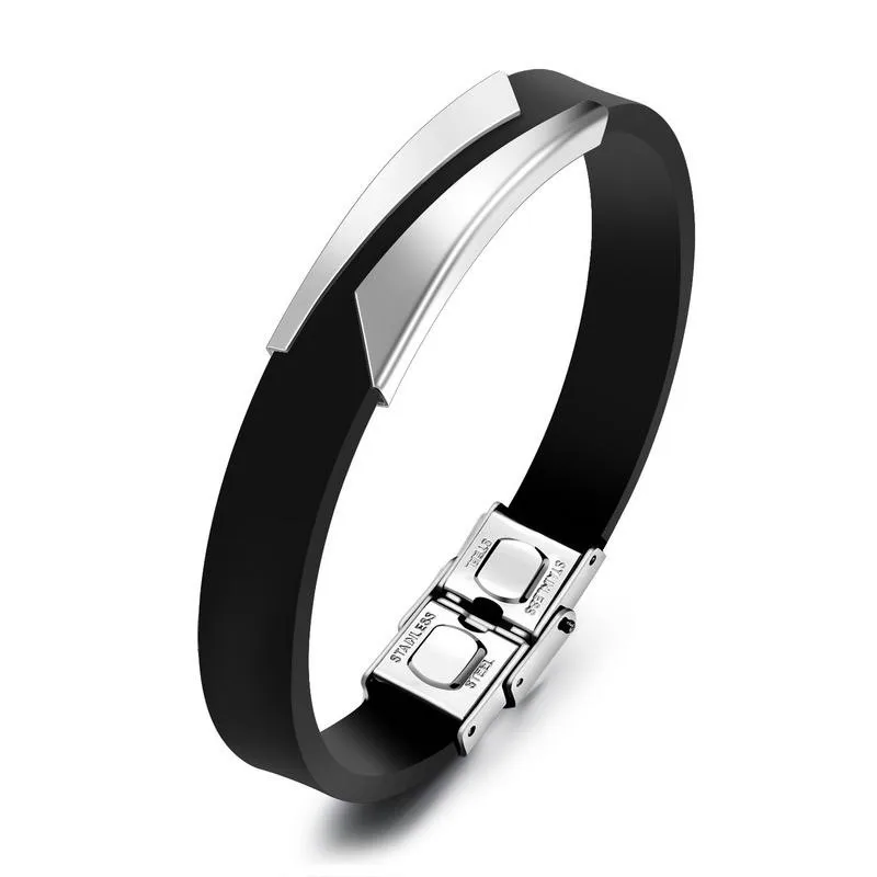

Men Simple Korean Jewelry Silicone Adjustable Wristband Stainless Steel Accessories Clip Bracelet