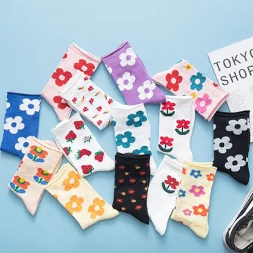 

Yueli school socks colorful flower socks fashion girl socks make yourself, Colorful color