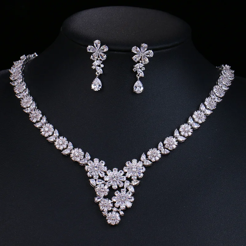 

Bride round beads chain Korean version necklace earrings set jewelry sets women necklace bracelet, Silver
