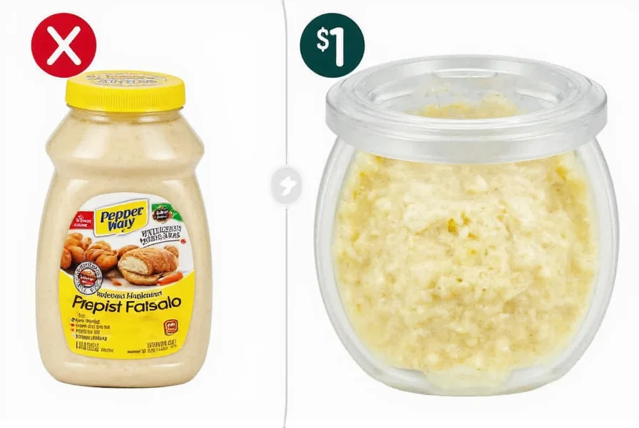Comparison of sealed vs opened pepper mayo containers with return policy icons