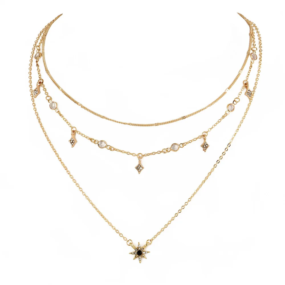 

Women's Accessories 2020 Gold Star Pendant Necklace Jewelry Multi Layer Charm Necklace Hot Sale Choker Neck Gold Chain, Picture shows
