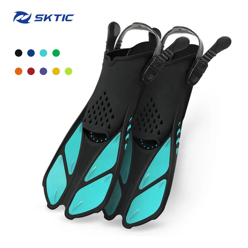 

SKTIC Customize Snorkel Fins Diving Fins Swimming Fins Short Swim Flippers for Training Adjustable Buckles Open Heel, Black cyan