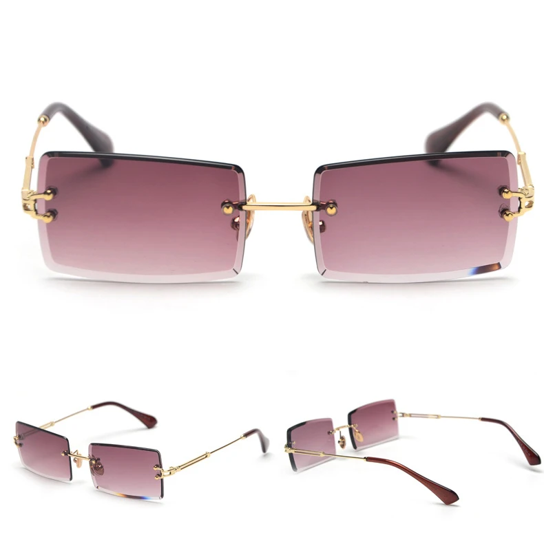 

Custom Gradient Ladies Small Square Vintage Rectangular Women Eyewear Sun Shades Glasses Rimless Rectangle Sunglasses 2021, Oem lens color