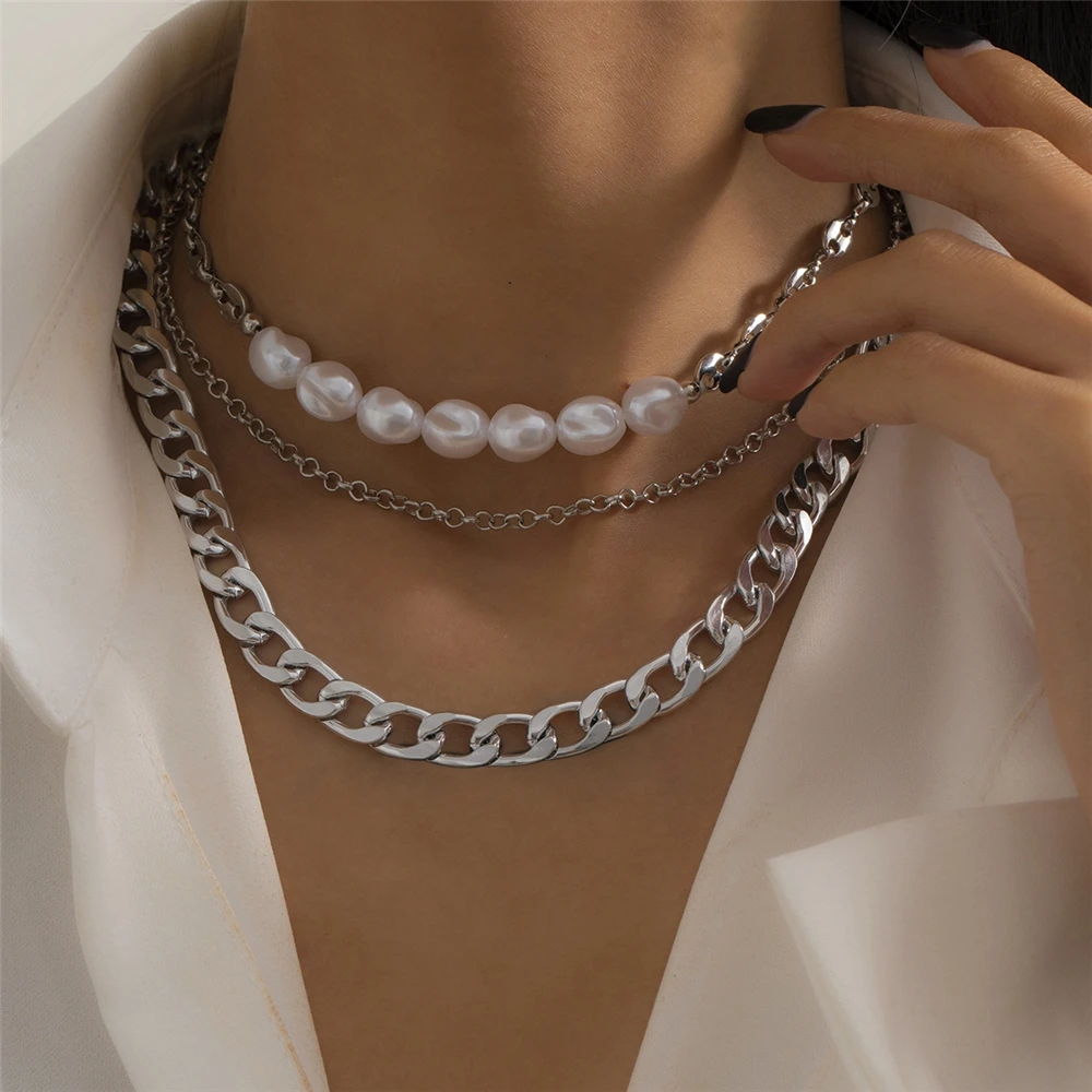 

Personalized chain geometric simple retro imitation pearl set European and American Necklace, Gold 1795, white k 1795