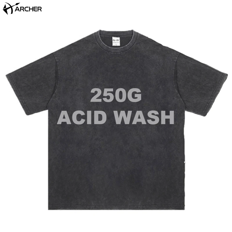 Streetwear Distressed Vintage Acid Wash T-shirt Custom Logo Embroidery Graphic Washed T Shirts Oversize Men Washed Tshirt
