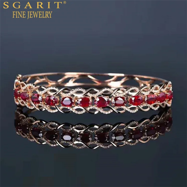

SGARIT drop shipping luxury fine gemstone jewelry 3ct pigeon blood red natural ruby 18k rose gold bangles women
