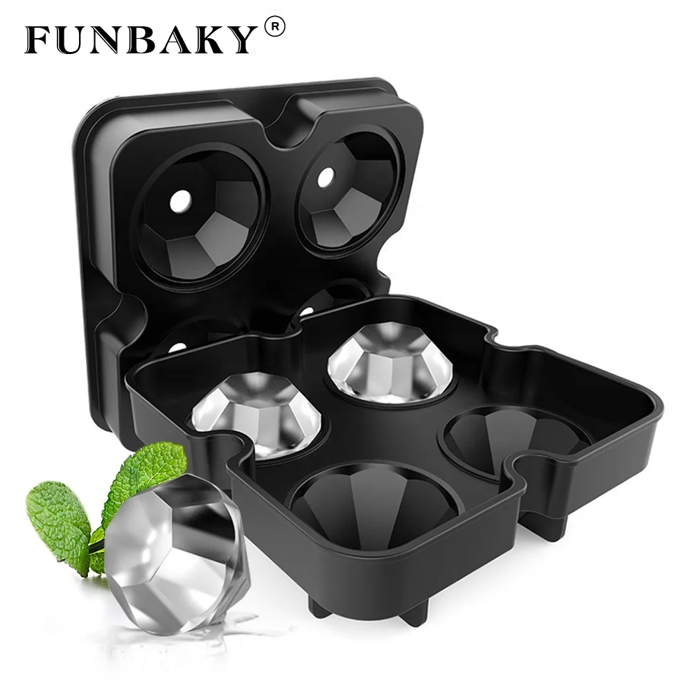 

FUNBAKY Ice tray 4 cavity large volume diamond shape ice silicone mold handcraft ice making kits, Customized color